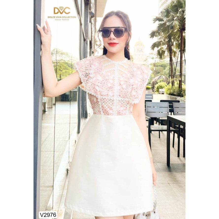 V2976 Váy liền áo ren chân váy tafta dáng A ngắn sang chảnh -  Dolce viva colection