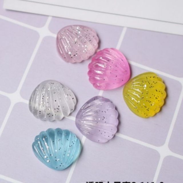 Charm vỏ sò ánh nhũ nguyên liệu slime , trang trí ốp điện thoại