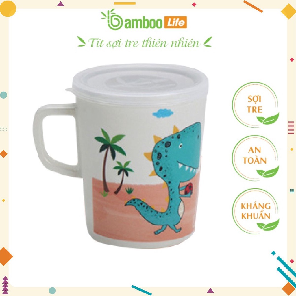 {Freeship} Ly, cốc uống nước cho bé sợi tre Bamboo Life BL706 có nắp, hình thú siêu cute thể tích 330ml