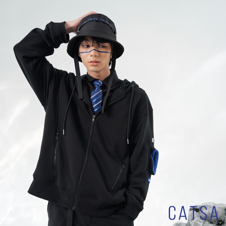 Áo khoác thun đen POWER chất thun mềm mại, thoái mái, thấm hút mồ hôi CATSA AKJ044
