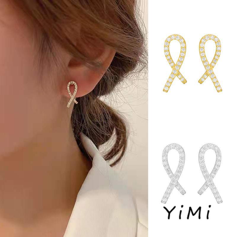 Bông Tai Hình Chữ Thập Đính Kim Cương Nhỏ Đơn Giản Cá Tính Dành Cho Nữ