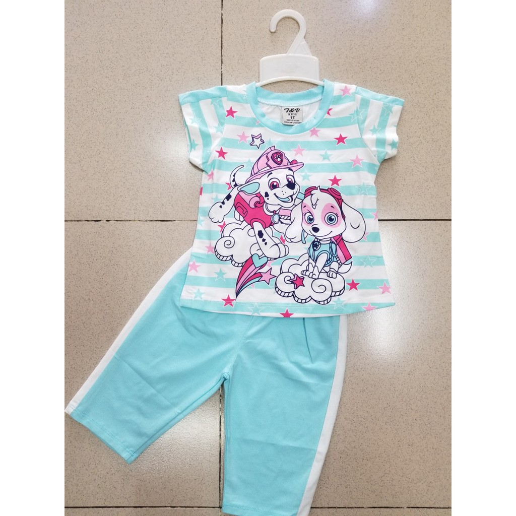 Bộ thun cotton bé gái in paw sky biệt đội cứu hộ