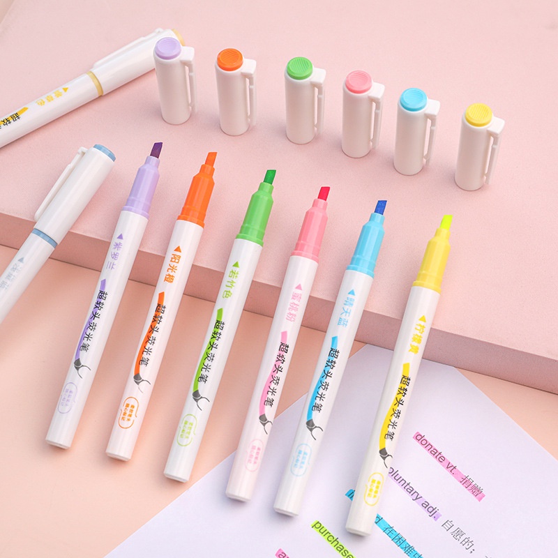Set 6 Bút Dạ Quang Hai Đầu Màu Dạ Quang Dùng Để Đánh Dấu Trang Điểm