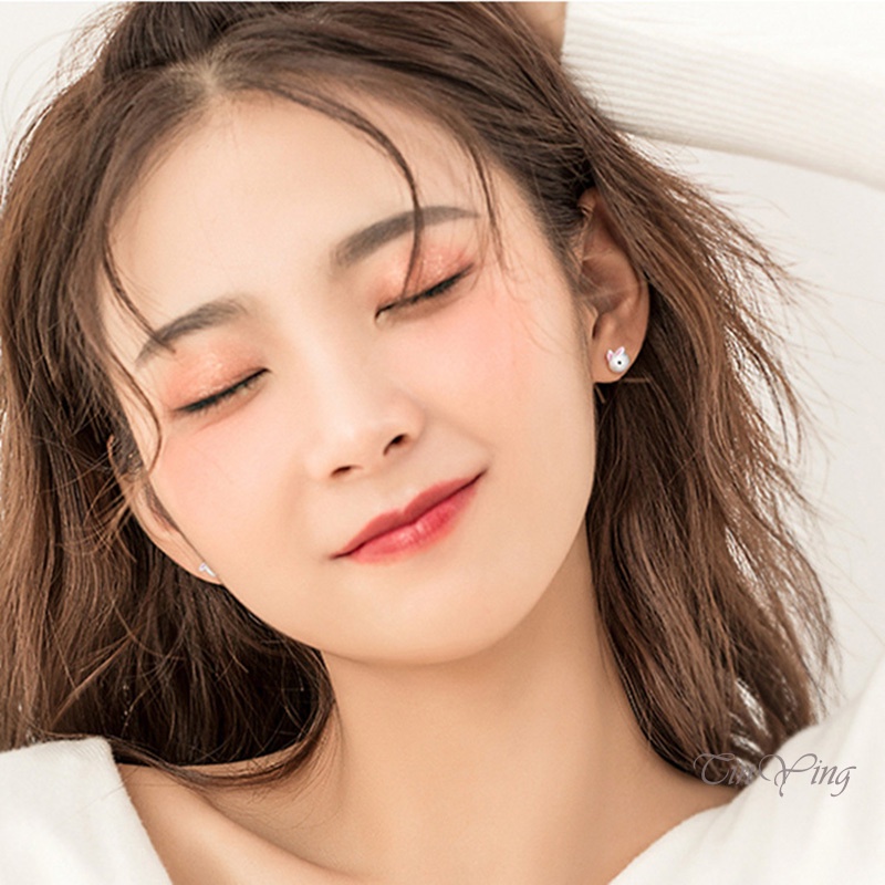 GETNOIVAS Bông Tai Mạ Bạc 925 Hình Thỏ Trắng 3D Thanh Lịch Thời Trang Cho Nữ 925