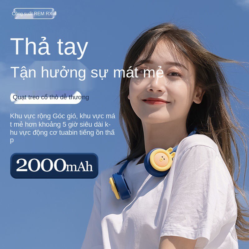 Quạt treo cổ REMAX mini sạc học sinh nhỏ cầm tay lười thể thao