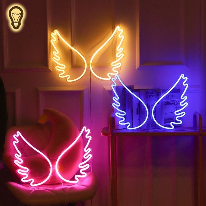 【TẶNG MÓC TREO 】Đèn led neon nhiều mẫu đôi cánh thiên thần quà tặng dịp lễ trang trí DECOR phòng ngủ USB MOXI.