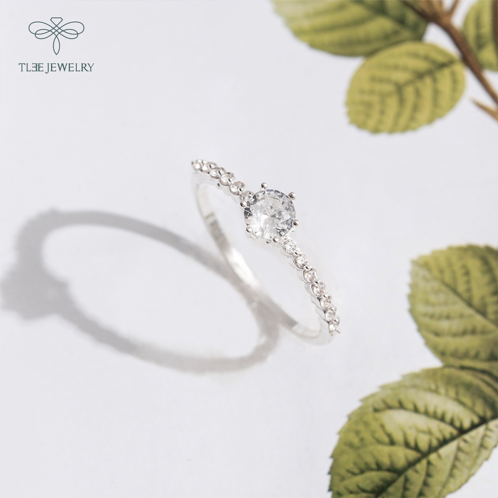 Nhẫn bạc nữ TLEE ổ tròn 6 chấu phối viền 14 viên đá sang trọng NCJ A0193