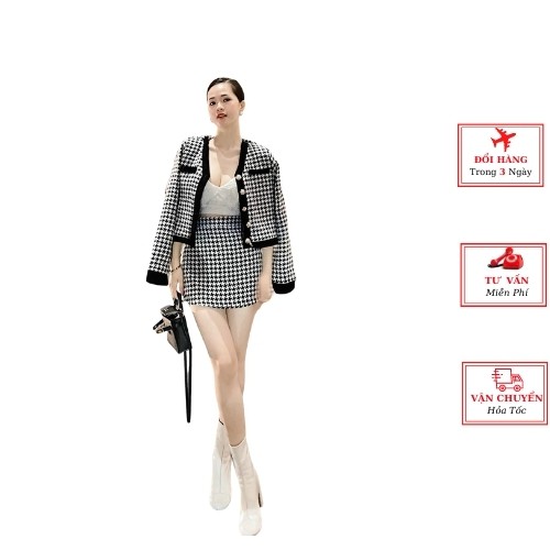 Set áo dạ tweed nữ mùa đông cao cấp kiểu dáng tiểu thư Hàn Quốc phong cách yolo Fashion