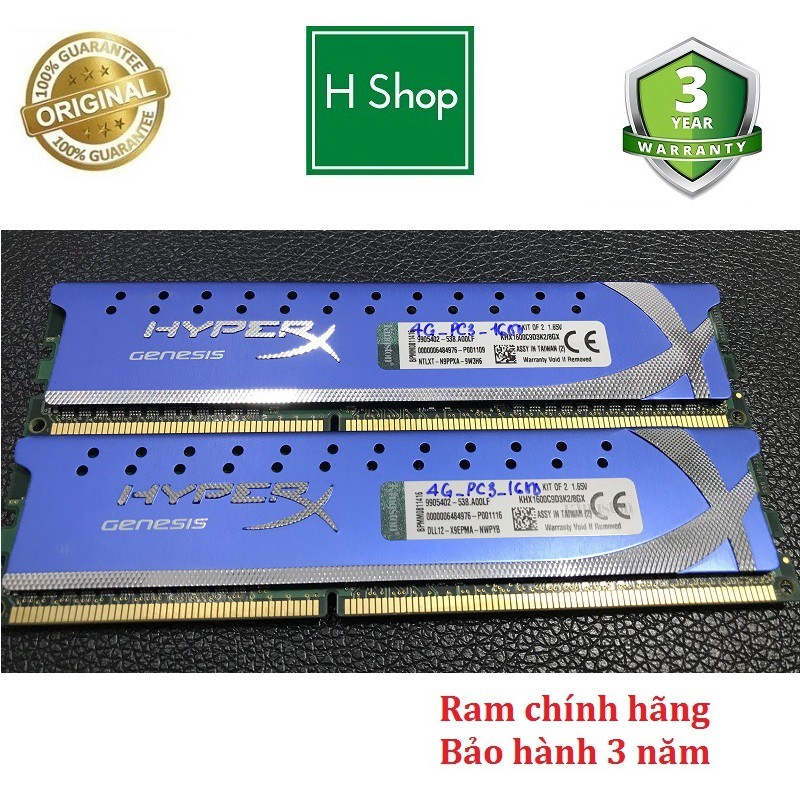 Ram 4Gb DDR3 bus 1600, ram tản nhiệt bộ hiệu Kingston, tháo máy chính hãng, bảo hành 3 năm