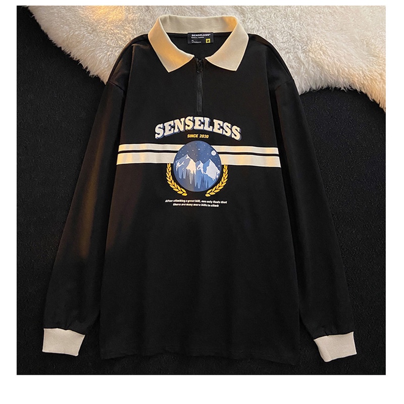 Áo Sweater Dáng Rộng Cổ Polo Phối Khóa Kéo Kiểu Retro Mỹ Thời Trang Mùa Xuân Cho Nữ