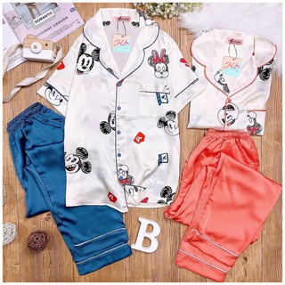 Đồ ngủ pijama lụa satin phối mickey