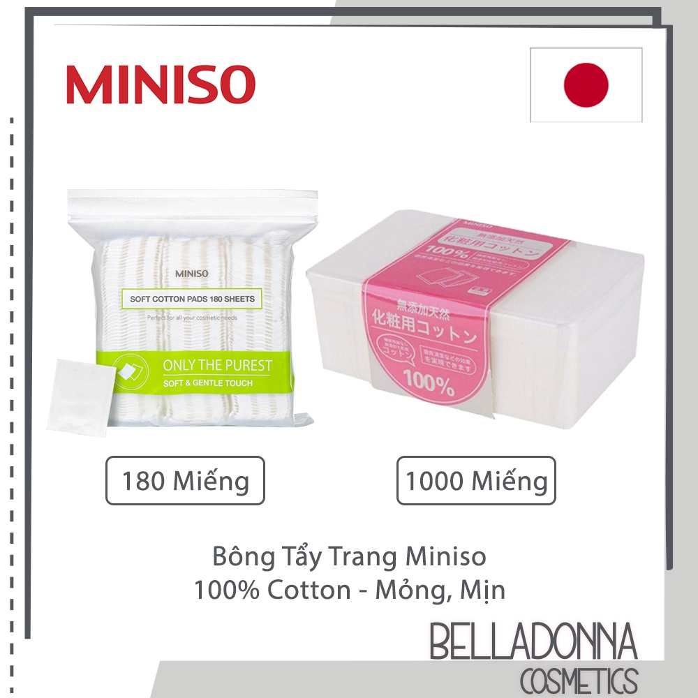 Bông Tẩy Trang Miniso 100% Cotton - Mỏng Mịn - 180 Miếng - 1000 Miếng