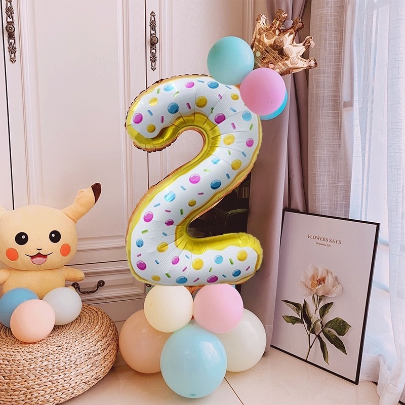 Bong Bóng Lá Nhôm Hình Số/Bánh Donut/Kem Kỹ Thuật Số 32inch Trang Trí Tiệc Sinh Nhật