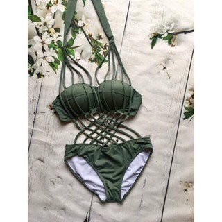 Bikini dây đan chéo xanh rêu