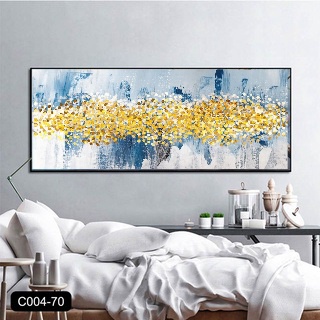 Tranh canvas treo tường nghệ thuật trừu tượng tông xanh vàng sang trọng
