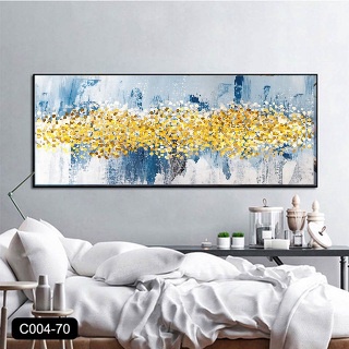 Tranh canvas treo tường nghệ thuật trừu tượng tông xanh vàng sang trọng