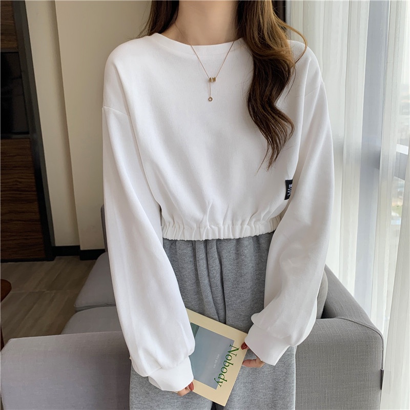 SUXI Áo Sweater Tay Dài Màu Sắc Đơn Giản Lưng Cao Dễ Phối Đồ Thời Trang Cho Nữ