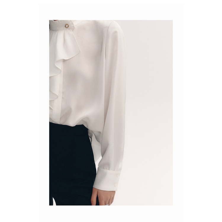 Áo sơ mi công sở nữ cổ tàu kẹp bèo thanh lịch QUYÊN FASHION AA602, màu trắng kiểu hàn quốc