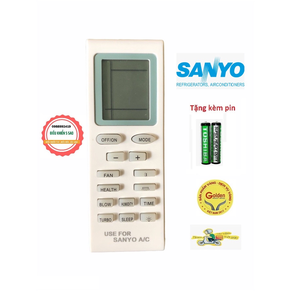 Điều khiển điều hòa SANYO mặt trắng loại tốt thay thế khiển zin theo máy - Tặng kèm pin chính hãng