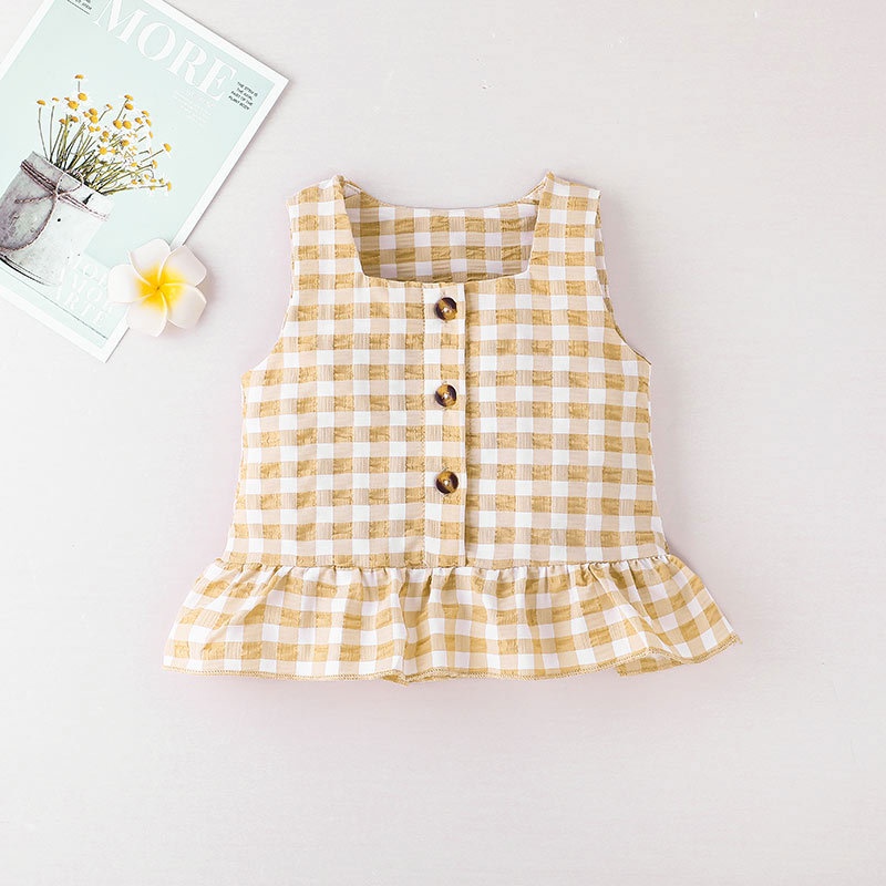 Combo bộ đồ bé gái 0-24 Tháng Kẻ Sọc Caro không tay áo ba lỗ quần đùi set mùa hè thời trang cho bé trẻ em sơ sinh