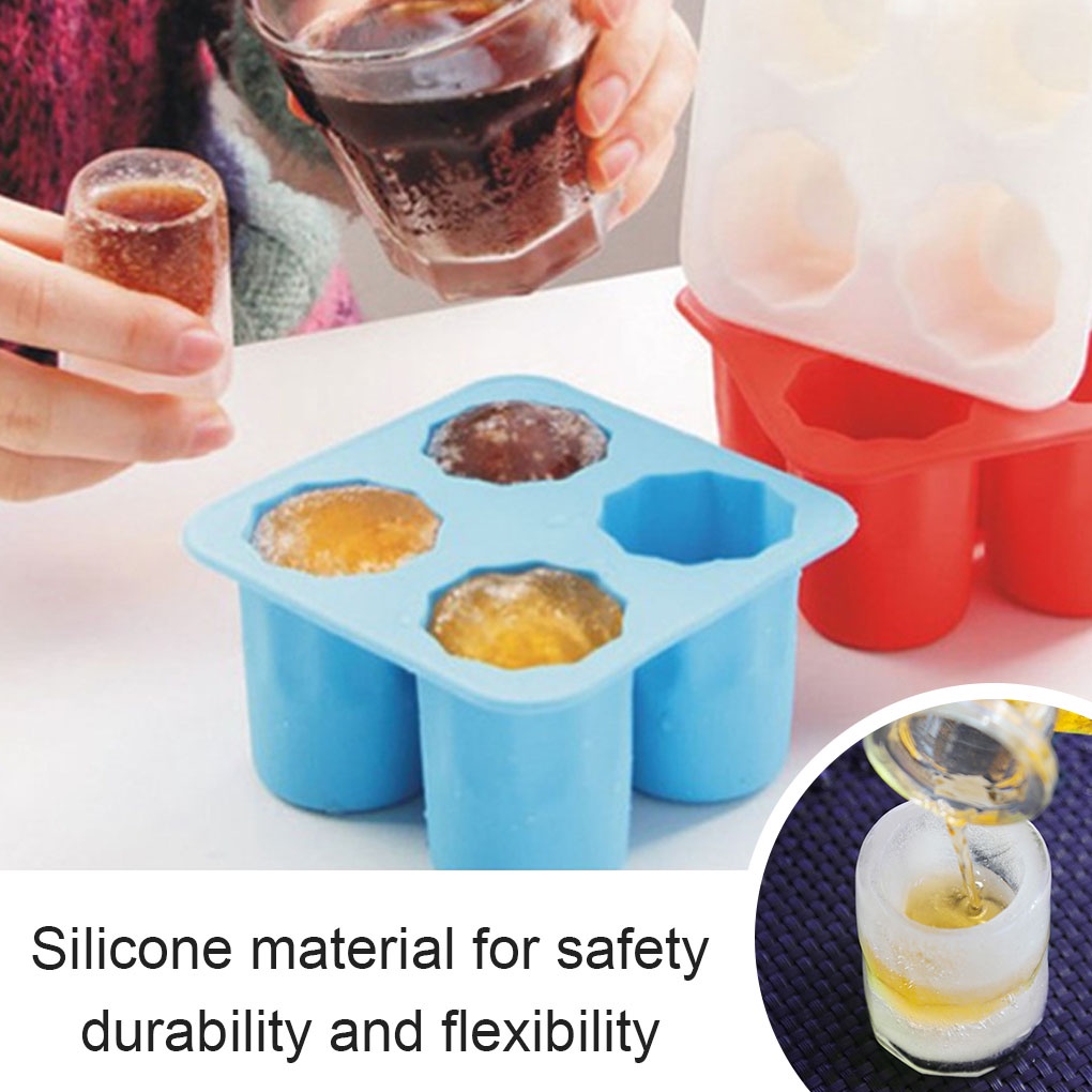 [Coco] Ice Mold 4-Cavity Silicone Ice Cube Tray Portable Flexible Mould Cup Kitchen Utensil Bakeware