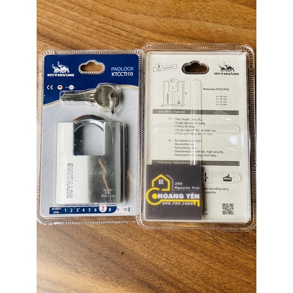 Ổ khoá móc chống cắt, Khóa treo Huy Hoàng Con Voi titanium KTBTI 6-8-10mm, KTCCTI10 - Chính hãng