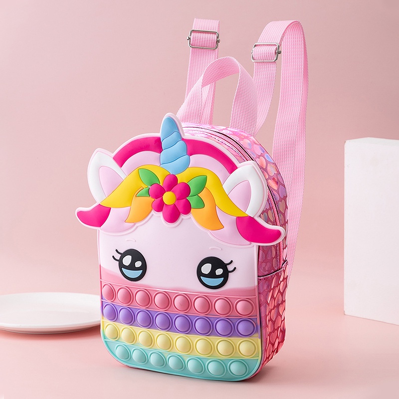 Ba Lô Đựng Đồ Chơi Giải Tỏa Căng Thẳng Họa Tiết Ngựa Một Sừng Dễ Thương Cho Bé Gái