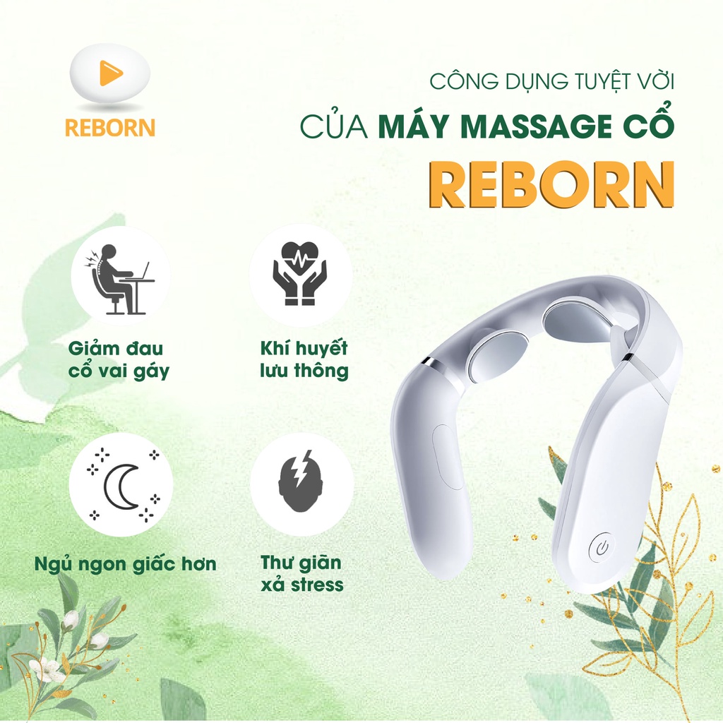 REBORN-Máy Massage 360 độ Cổ/Vai/Gáy Hàn Quốc, sưởi ấm hồng ngoại 4 chế độ, Bảo hành 1 năm, Chính Hãng