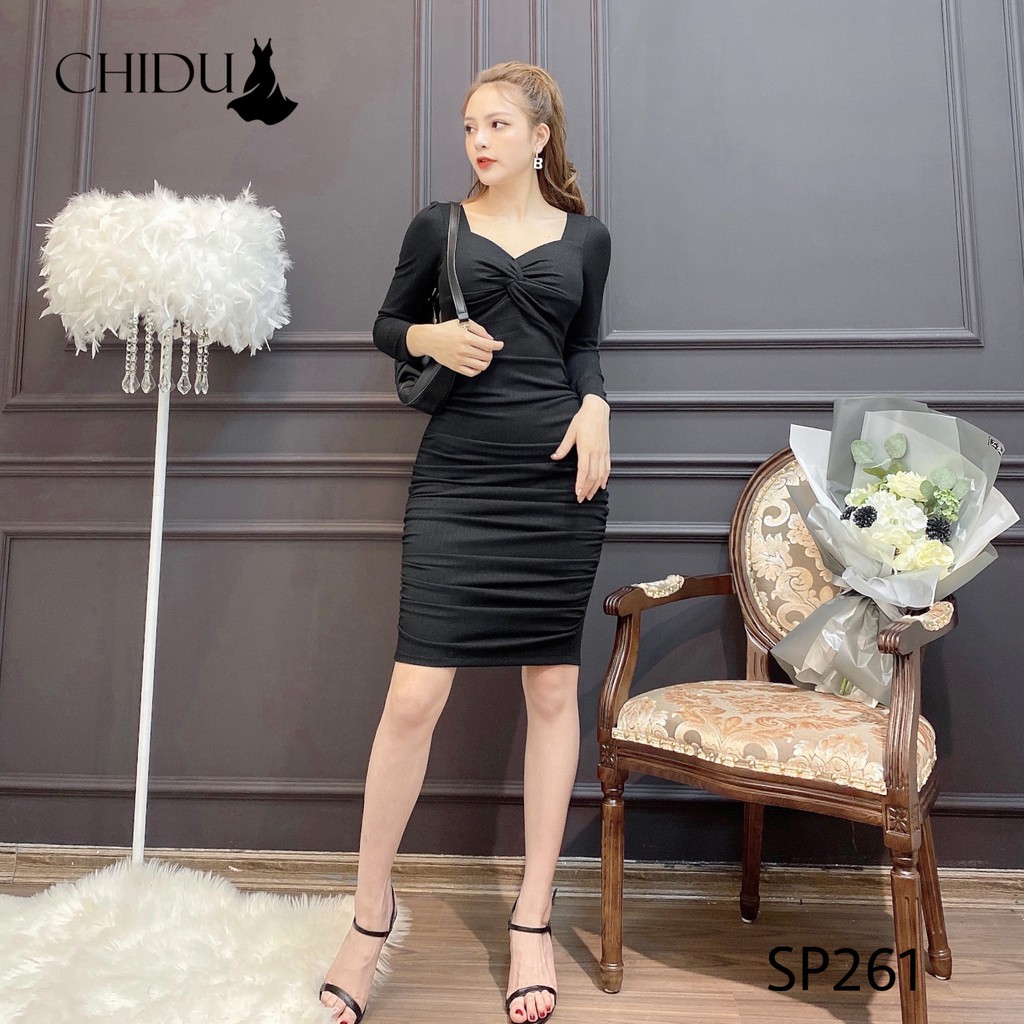 CHIDU Đầm nhũ sạn xoắn ngực, đầm công sở nữ tính, quyến rũ SP261
