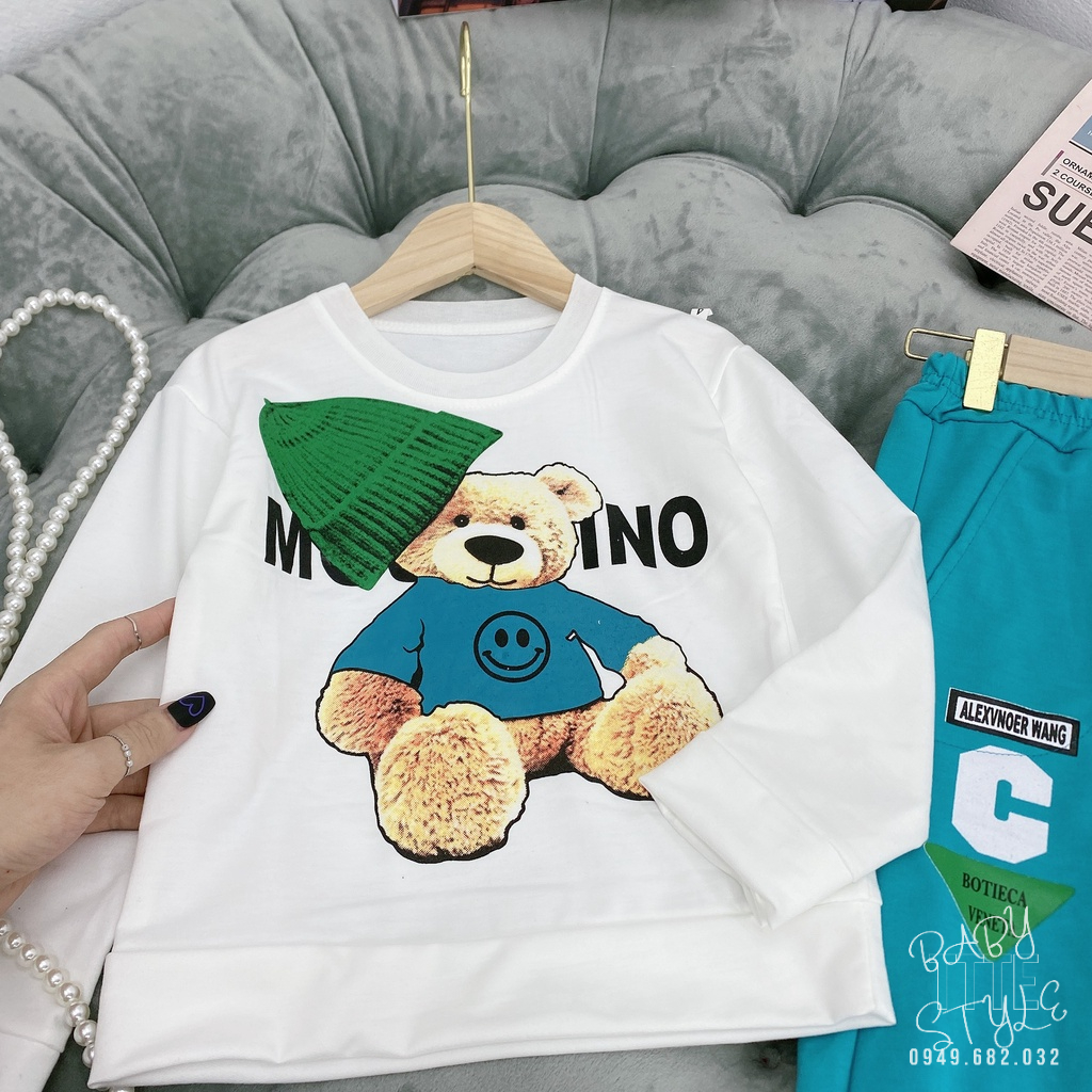 Bộ quần áo thu đông bé gái &quot;MOHINO&quot; 14-48kg. Bộ quần áo dài tay bé gái 4-15 tuổi. Vải da cá dày dặn. G49