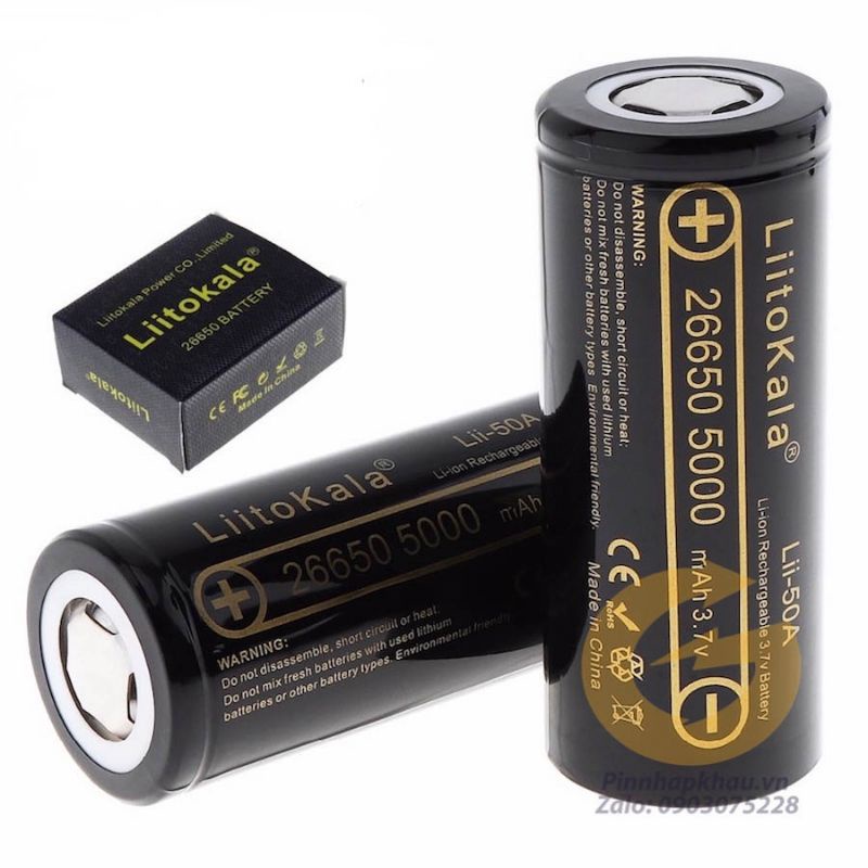 Pin sạc Liitokala Lii-50A 3.7 V 26650 5000 mah Dung Lượng