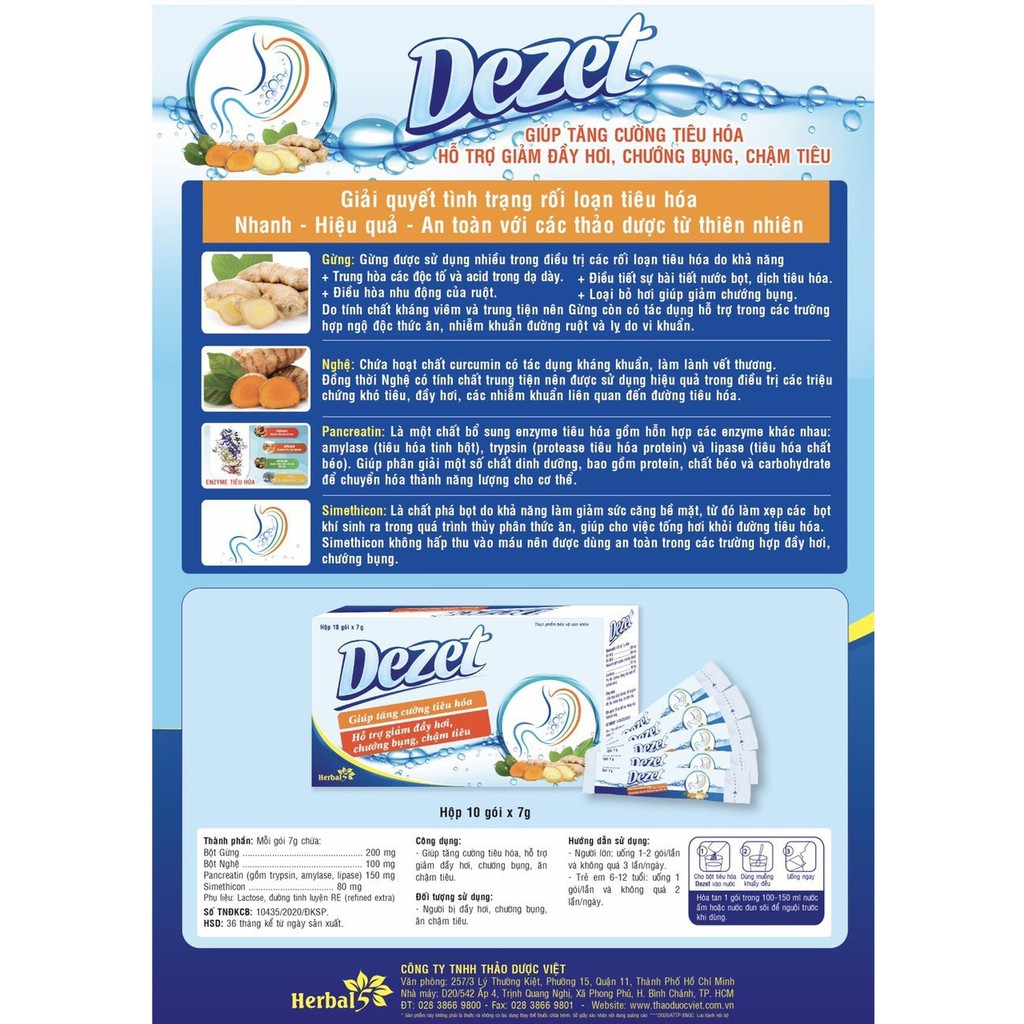 DEZET - Tăng Cường Tiêu Hóa, Giảm Đầy Hơi, Chướng Bụng, Chậm Tiêu