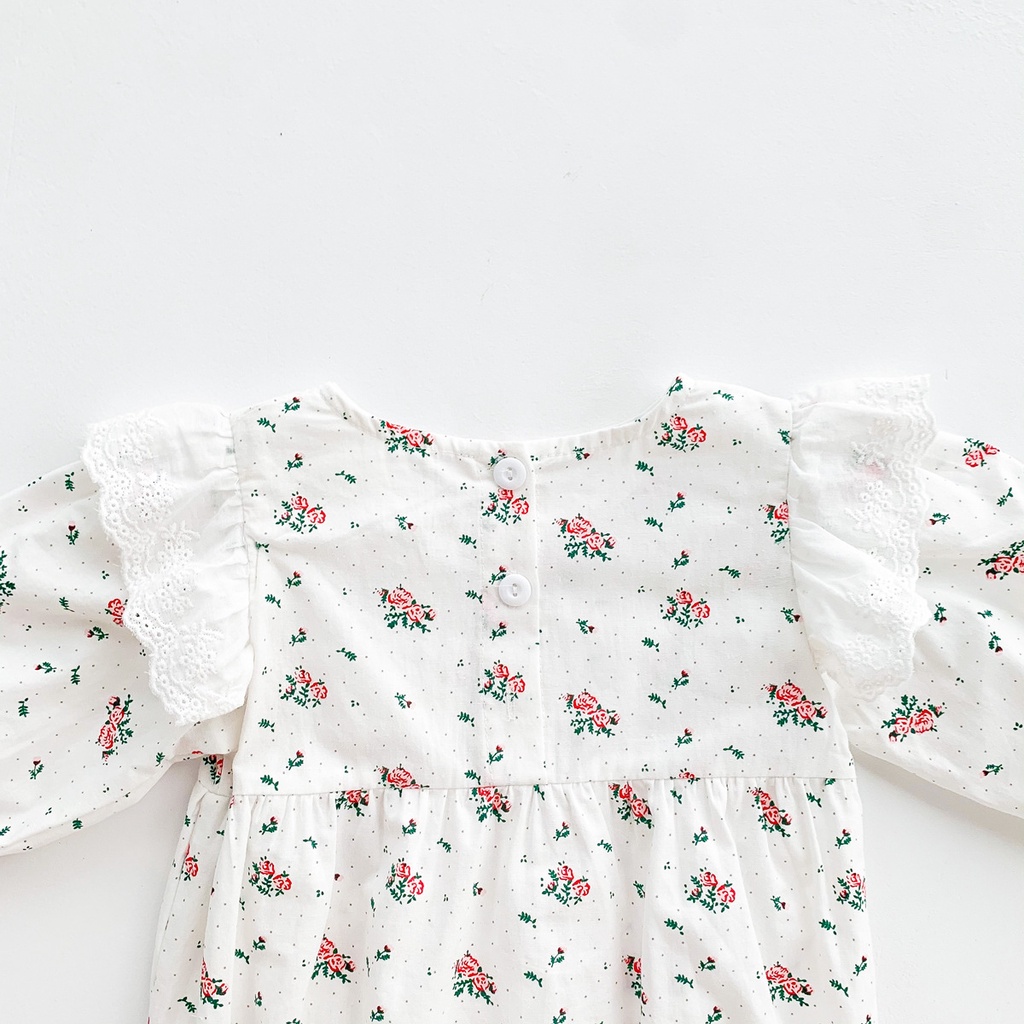 Bộ áo liền quần tay dài in hoa + mũ dễ thương tùy chọn màu sắc dành cho bé gái sơ sinh