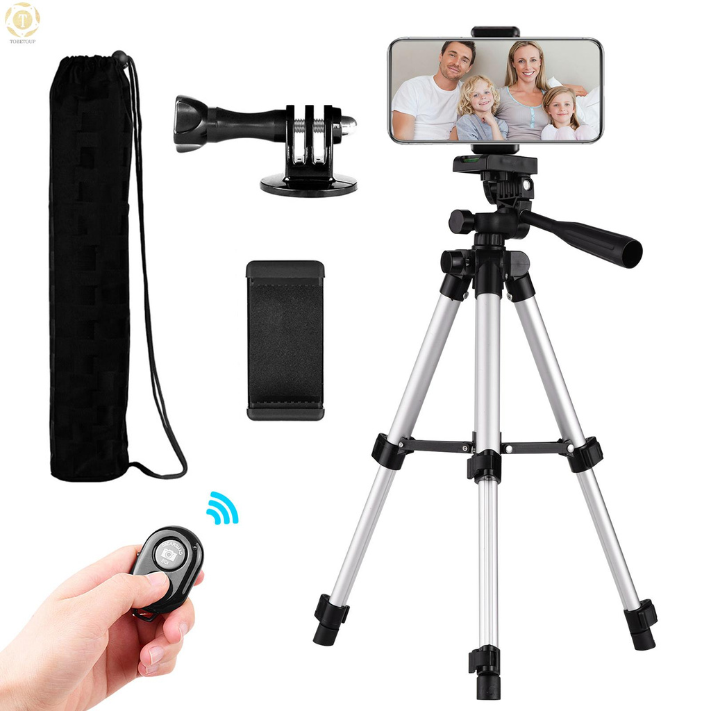 Shipped within 12 hours】 Mini Desktop Tripod Stand Aluminum Alloy 1/4 Inch Screw 21cm-65cm Adjustable Height with Remote Shutter Phone Holder Sports Camera Mount Adapter Carry Bag for Live Streaming Photo Video Tripod [TO]