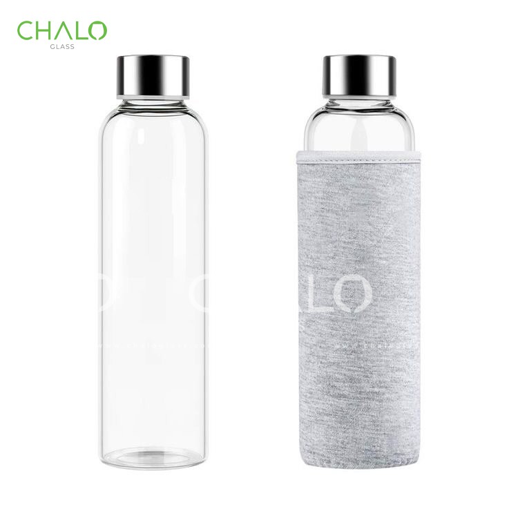 Chai thủy tinh chịu nhiệt nắp inox 550ml - Bọc xốp cách nhiệt các màu - CTB550