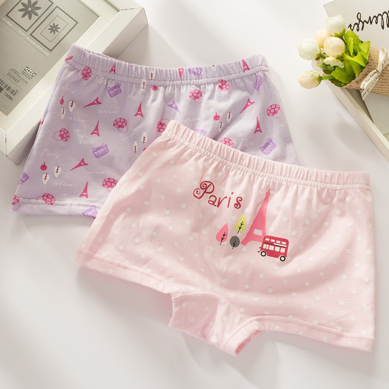 Combo Hộp 4 quần lót dạng đùi vải cotton Hàn Quốc cho bé gái mẫu I Love Paris