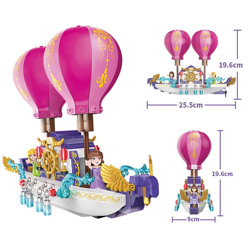 ◊Toy Girl Spaceship Câu chuyện cổ tích Khinh khí cầu Hạt nhỏ Đồ chơi khối xây dựng lắp ráp