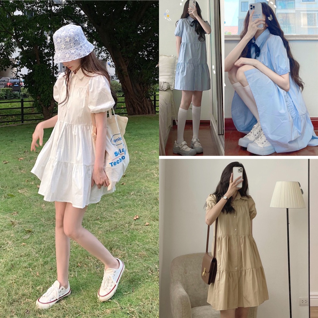 Đầm Babydoll Váy Trắng sơ mi ulzzang kèm nơ đi biển dài xếp ly suông đẹp nữ dài qua gối thiết kế đuôi cá Kozoda D8