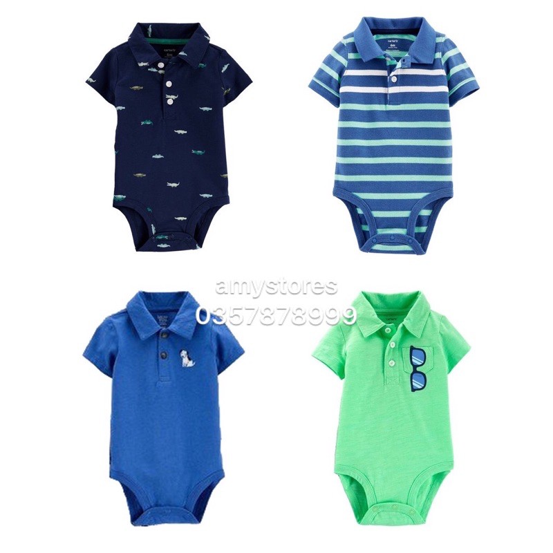 Body chip, bodysuit cộc tay cổ polo chất cotton xuất dư