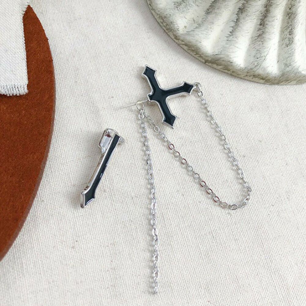 1 Khuyên Tai Dáng Dài Hình Thánh Giá Phối Dây Xích Phong Cách Châu Âu Cổ Điển Thời Trang