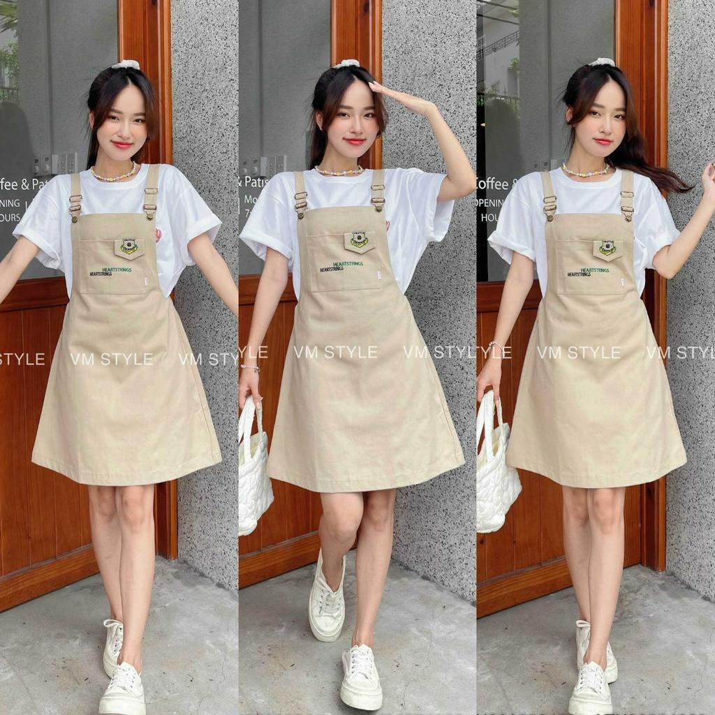 Yếm váy nữ VM Shop dáng ngắn chất kaki có túi thêu hình không kèm áo 13637 YKU00005
