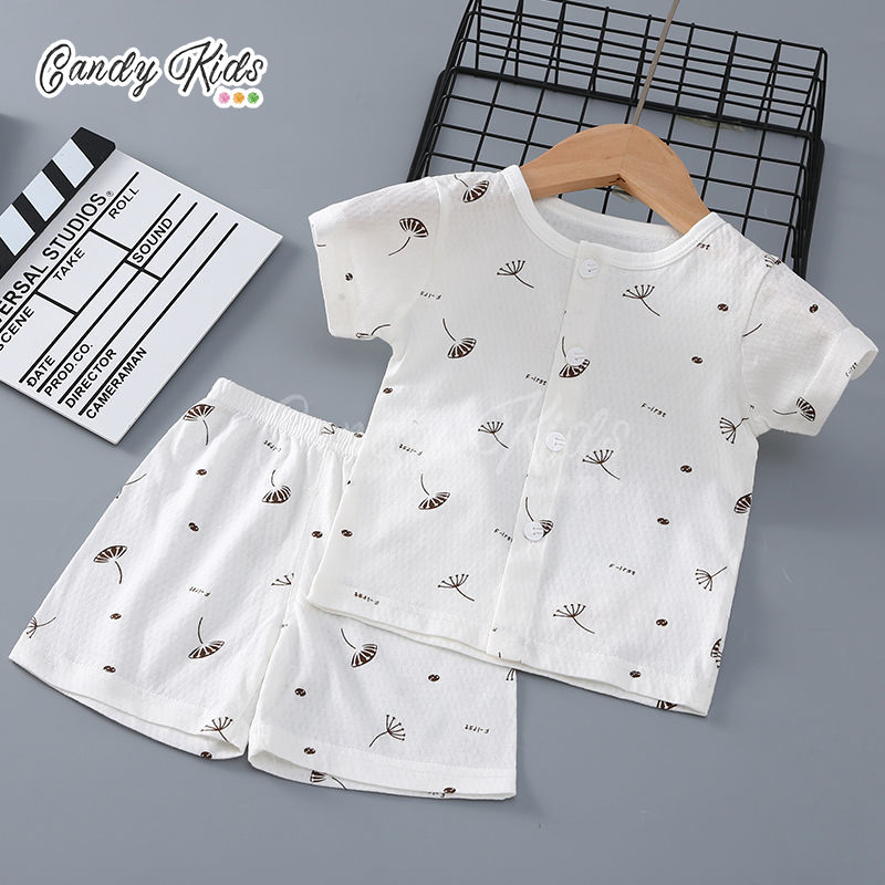 Set Đồ Ngủ Áo Tay Cộc Và Quần Ngắn Cotton Họa Tiết Hoạt Hình Xinh Xắn Dễ Thương Cho Bé