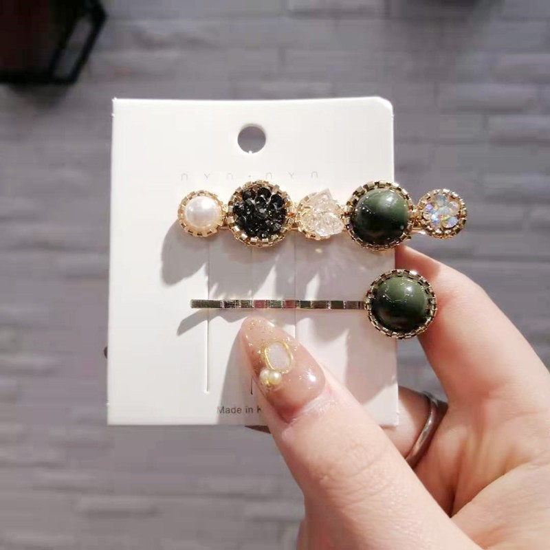 Set 2 kẹp tóc đính đá đơn giản kiểu dáng Hàn Quốc B016