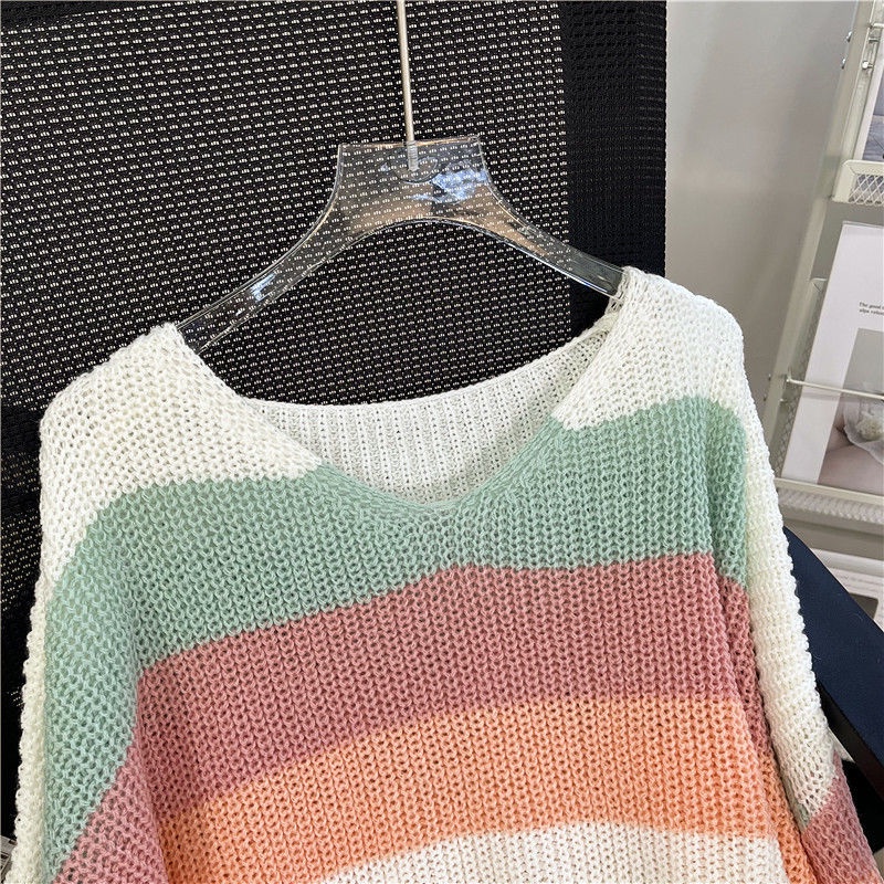 Áo Sweater Dệt Kim Kẻ Sọc Dáng Rộng Thời Trang Mùa Thu Cho Nữ