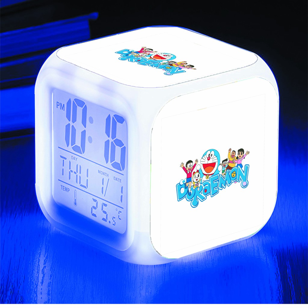 Đồng hồ báo thức để bàn in hình Doraemon Chú mèo máy đến từ tương lai anime chibi LED đổi màu