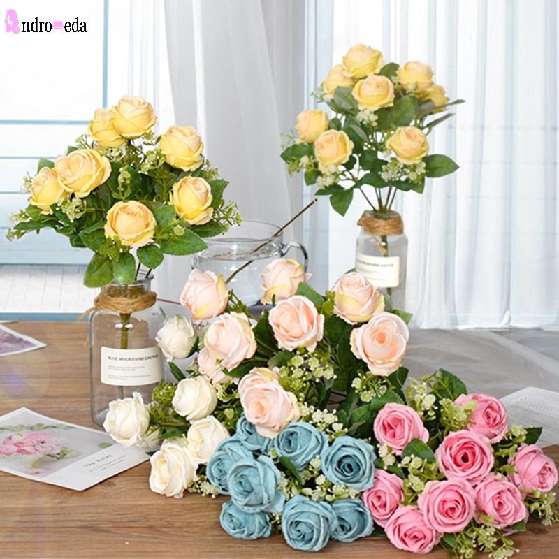 1 Nhánh 6 Bông Hoa Hồng Nhân Tạo Bằng Lụa Trang Trí Nội Thất/Văn Phòng/Tiệc Cưới