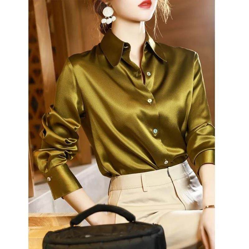 Áo Sơ Mi Lụa Satin Tay Dài Cài Nút Thời Trang Công Sở Dành Cho Nữ