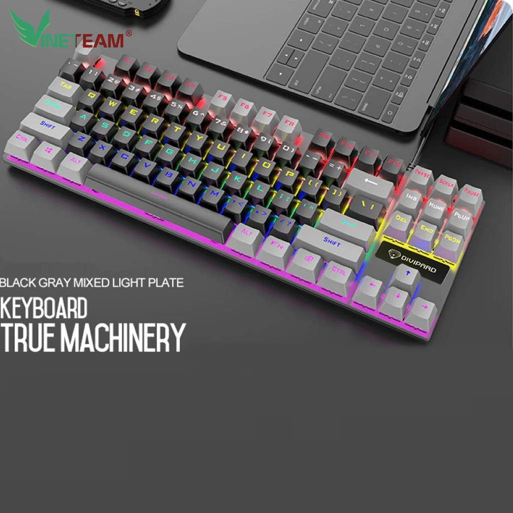 Bàn phím cơ DIVIPARD 87 phím, bàn phím máy tính chơi game có dây Led RGB 30 Chế Độ Khác Nhau -DC4762