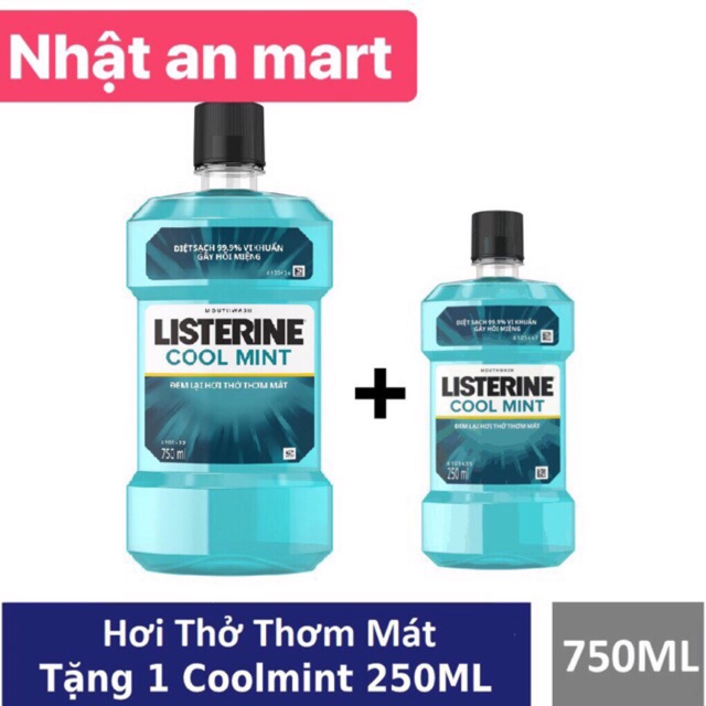 Nước súc miệng Listerine coolmint 750ml + Tặng thêm chai 250ml