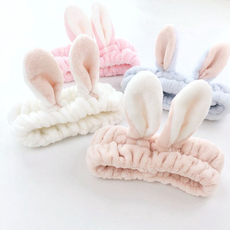 Băng đô hình tai động vật bằng vải san hô mềm co giãn dễ thương cho nữ